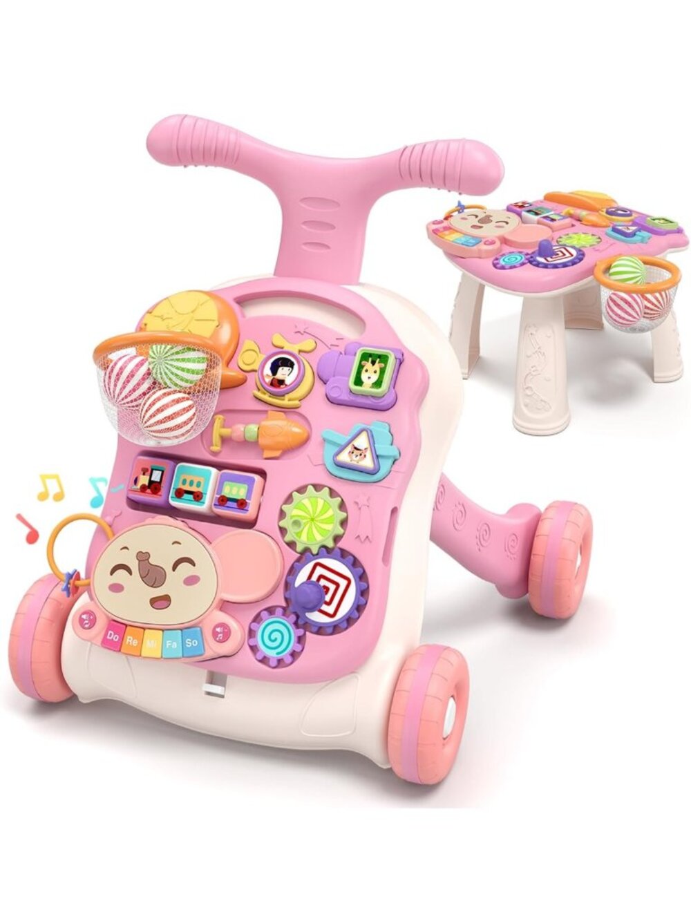 3-in-1 Baby Walker & Activity Center for Girls | Learning, Sit-to-Stand, Music